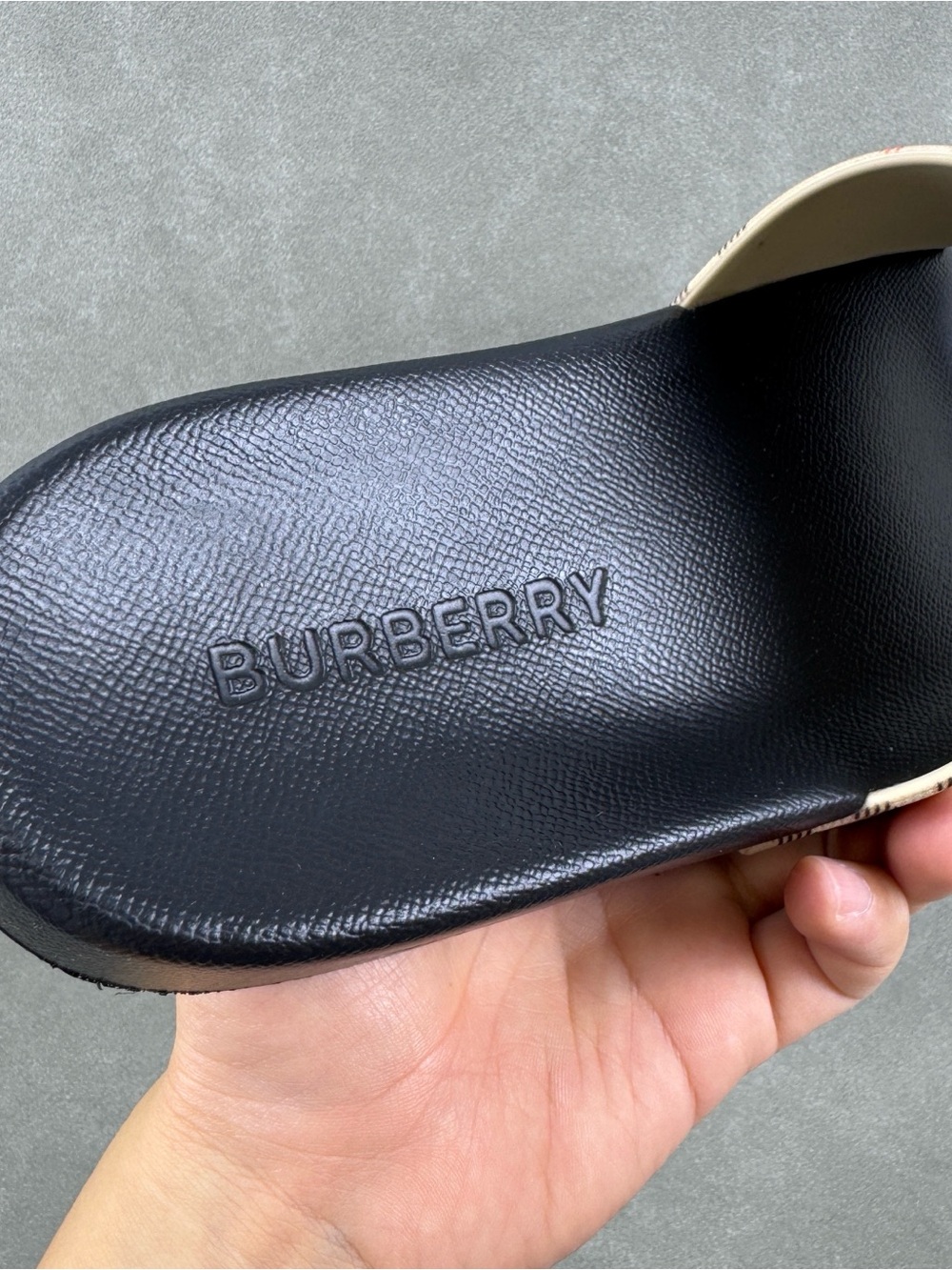 Burberry Black Slide Sandal with Beige Vintage Check Strap - Picture 4 of 5